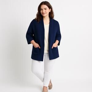 CENY Womens Cardigan Medium Blue Open Front Long Sleeve Pockets Acrylic Nylon